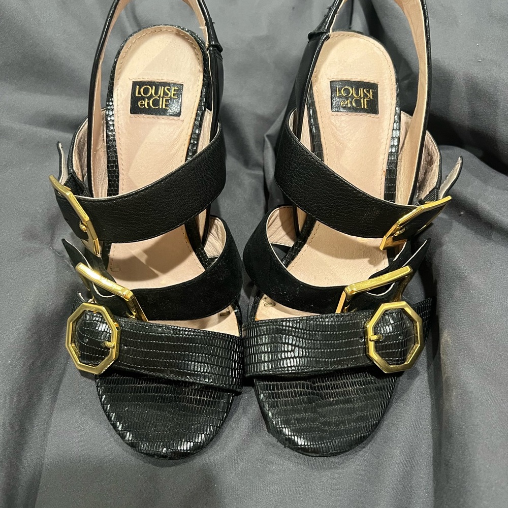 Louise et Cie Black heels with Gold Buckles